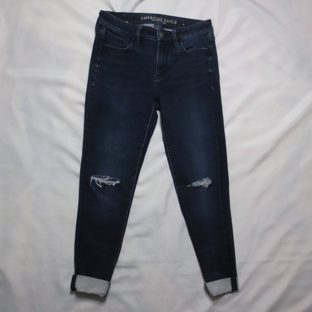 AMERICAN EAGLE womens JEANS blue SUPER STRETCH jegging HI-RISE denim SIZE 4
